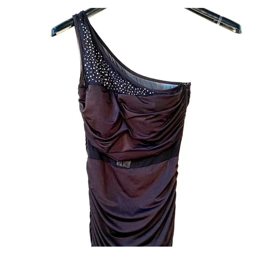 BLACK ONE SHOULDER w RHINESTONES Size 5 NWT - Picture 2 of 6